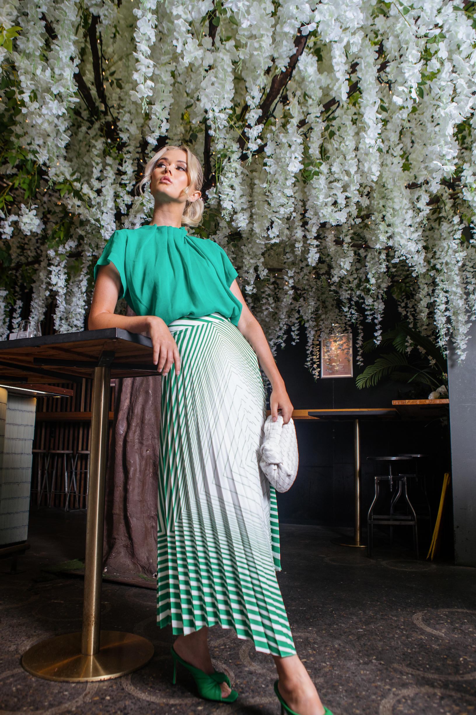 Emerald Pleated Squares Skirt
