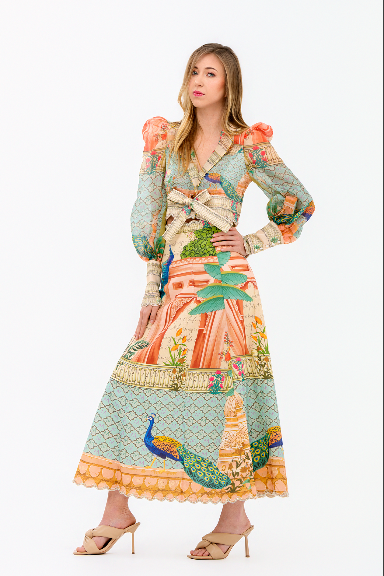 Coral Peacock Maxi Skirt