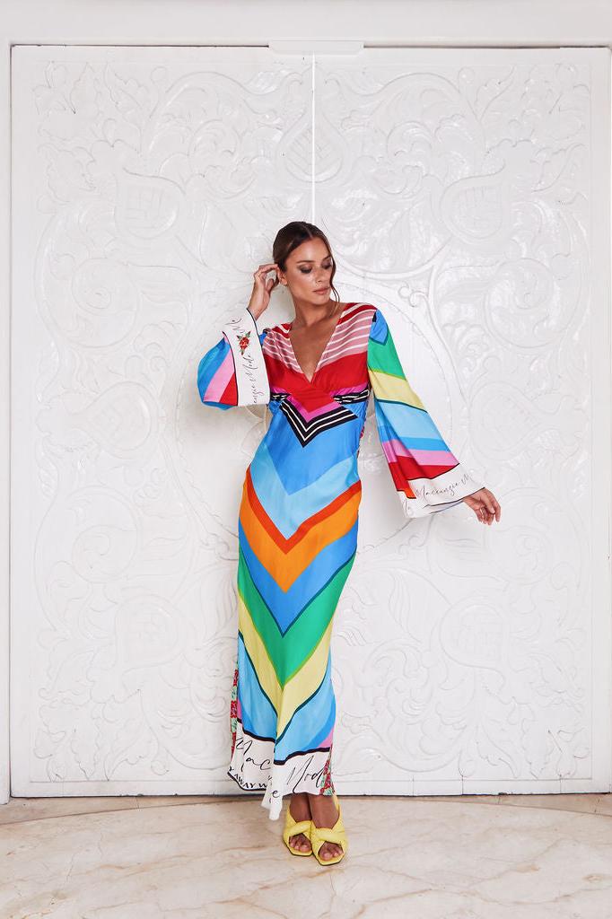 VALENCIA SILK MAXI ~ RAINBOW STRIPE