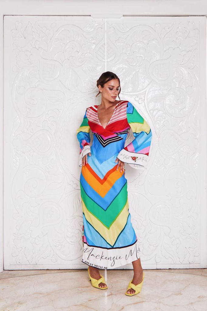 VALENCIA SILK MAXI ~ RAINBOW STRIPE