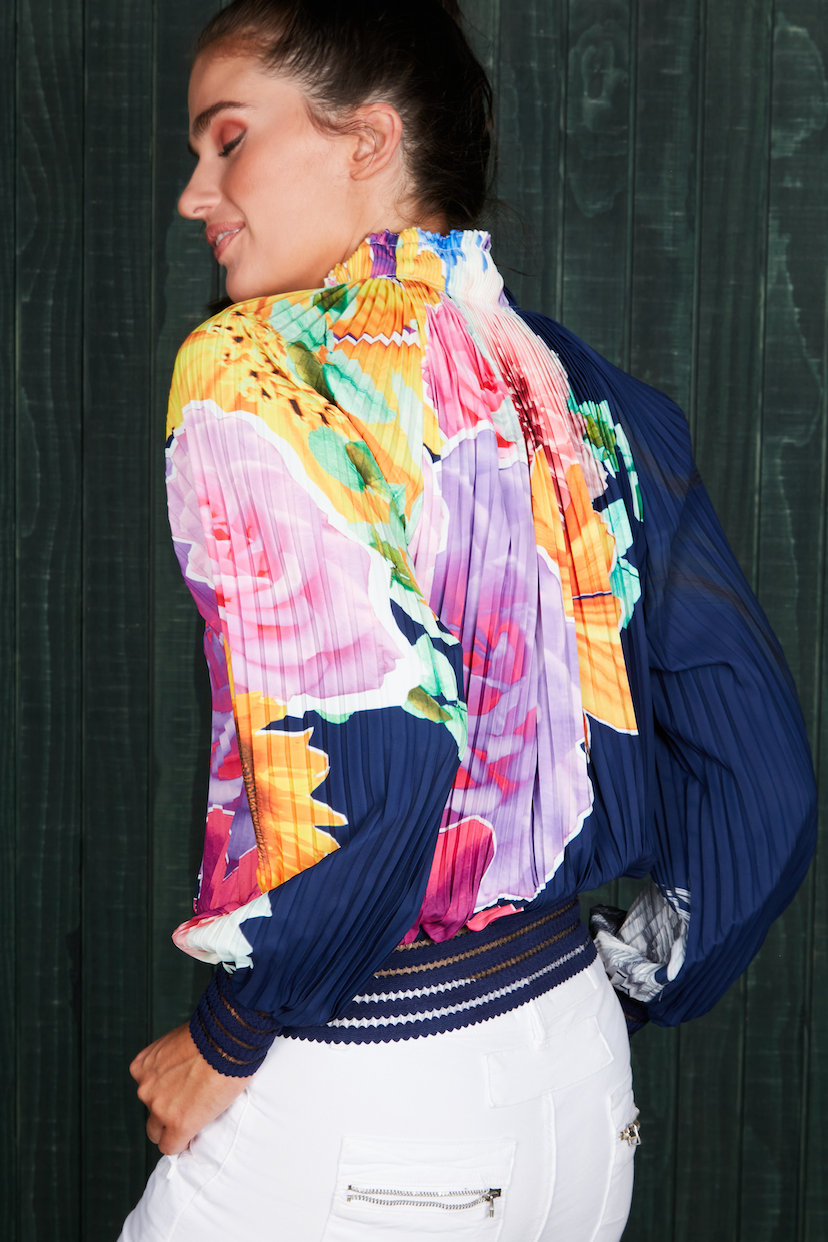 Pleated Blouse - Neon Floral