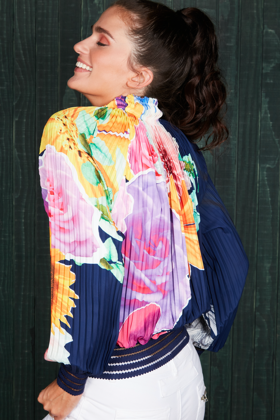 Pleated Blouse - Neon Floral