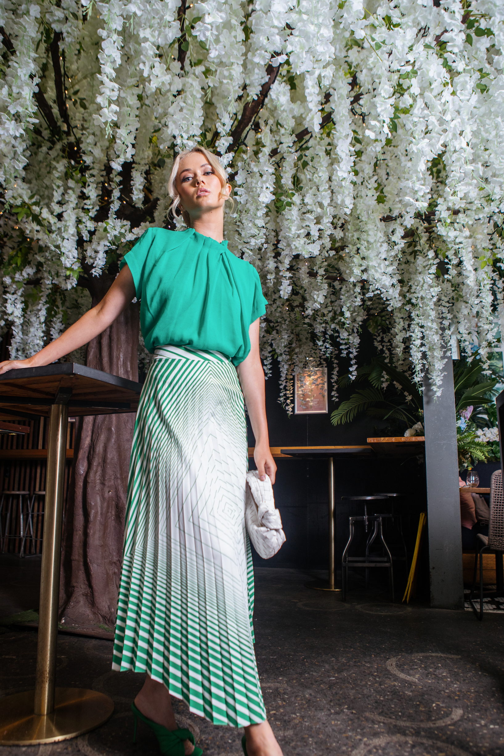 Emerald Pleated Squares Skirt