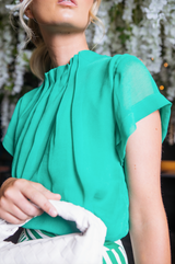 Pleated Neck Blouse Emerald