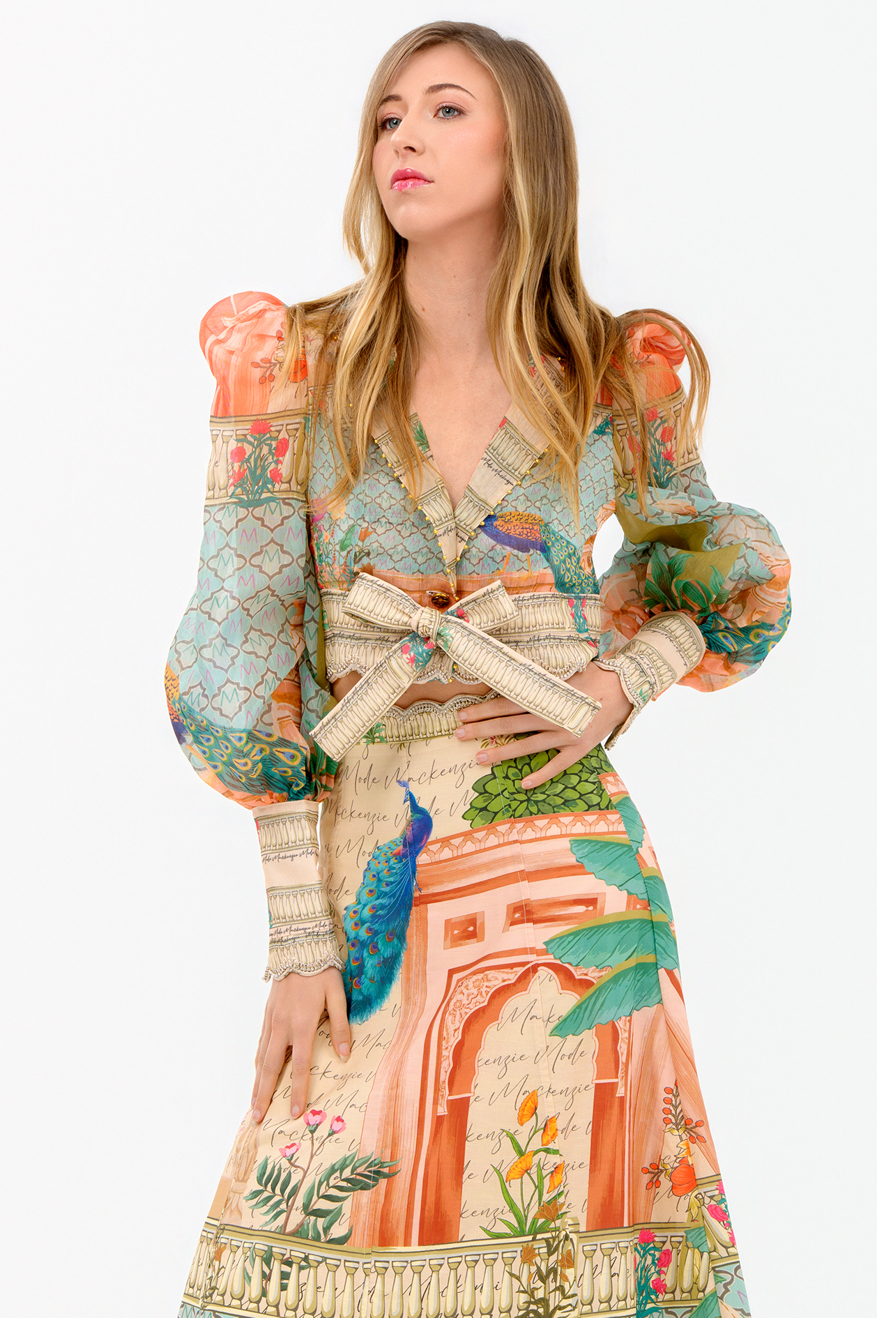 Coral Peacock Maxi Skirt