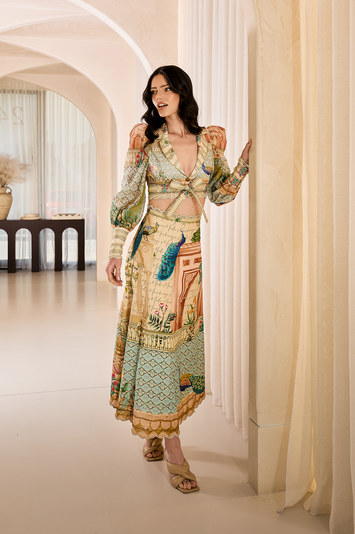 Coral Peacock Maxi Skirt