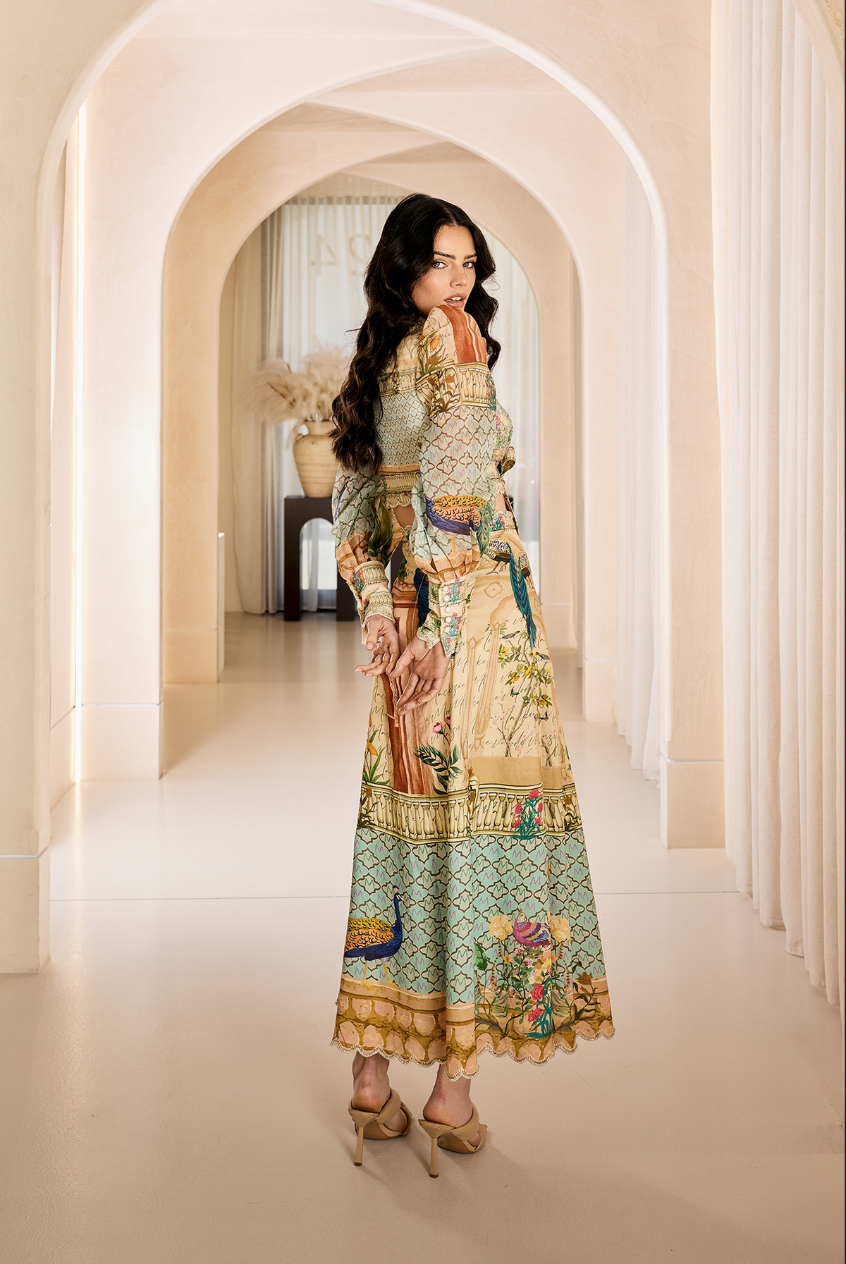 Coral Peacock Maxi Skirt
