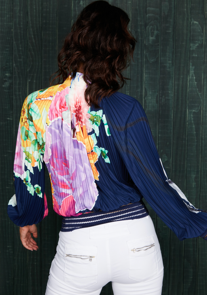 Pleated Blouse - Neon Floral