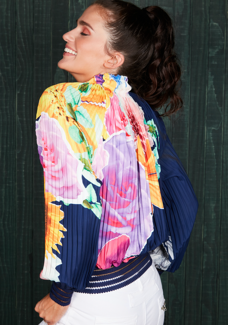 Pleated Blouse - Neon Floral